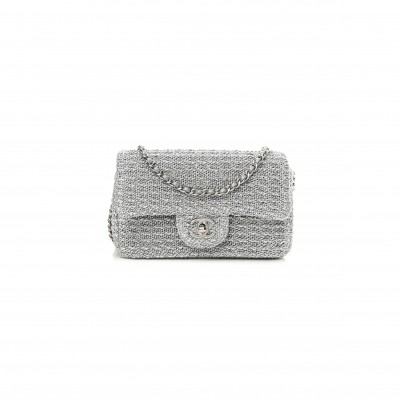 CHANEL CLASSIC FLAP BAG BRAIDED LUREX & SILVER-TONE METAL AS5279 (20.5*12.5*6cm)